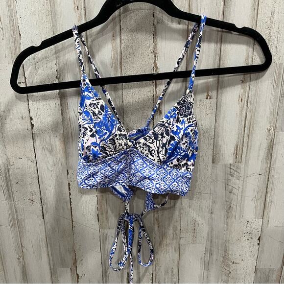 Athleta Blue Floral String Bikini Longline Top Womens XXS - Picture 1 of 5